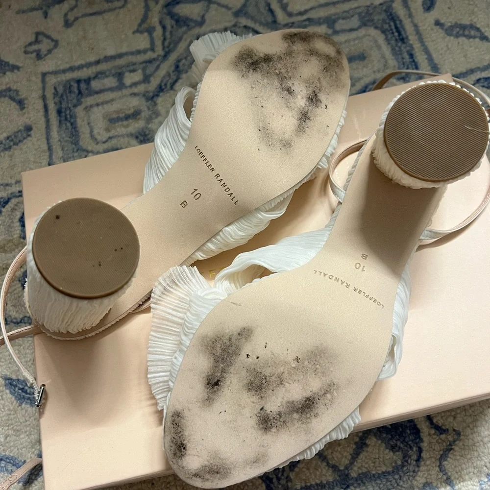 Loeffler Randall Pearl White Camellia Bow Sandals Heels size 10 - Picture 6 of 7